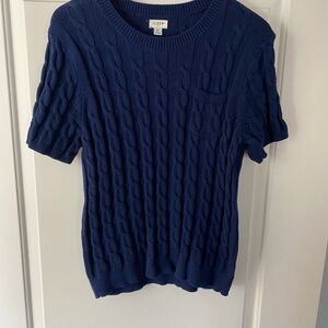 J. Crew Navy Cable-Knit Short Sleeve Sweater with Pocket